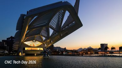 Museu do Amanhã ao anoitecer, no Rio de Janeiro, sede do CNC Tech Day 2026